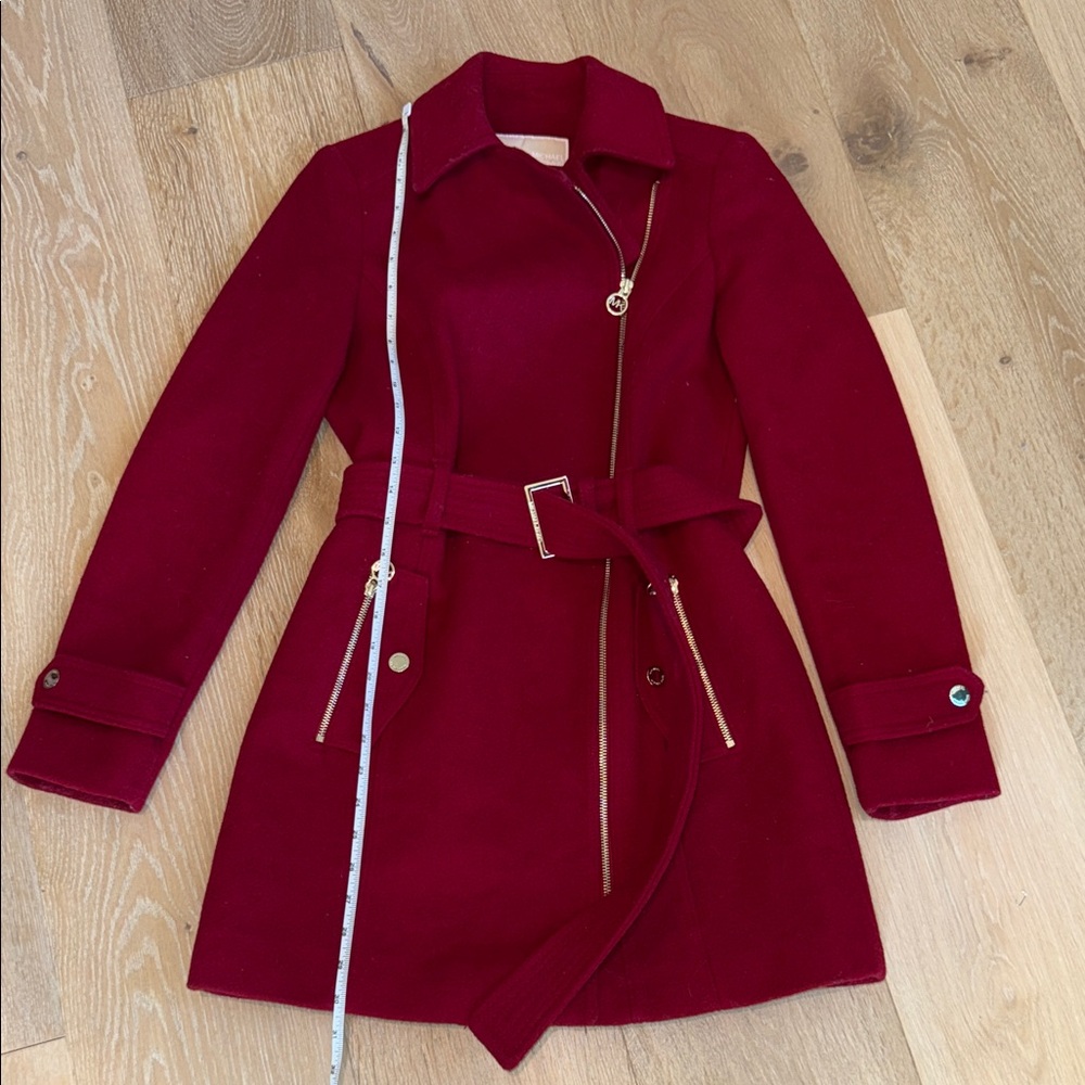 MICHAEL Michael Kors Asymmetrical Walker Red Wool Coat
